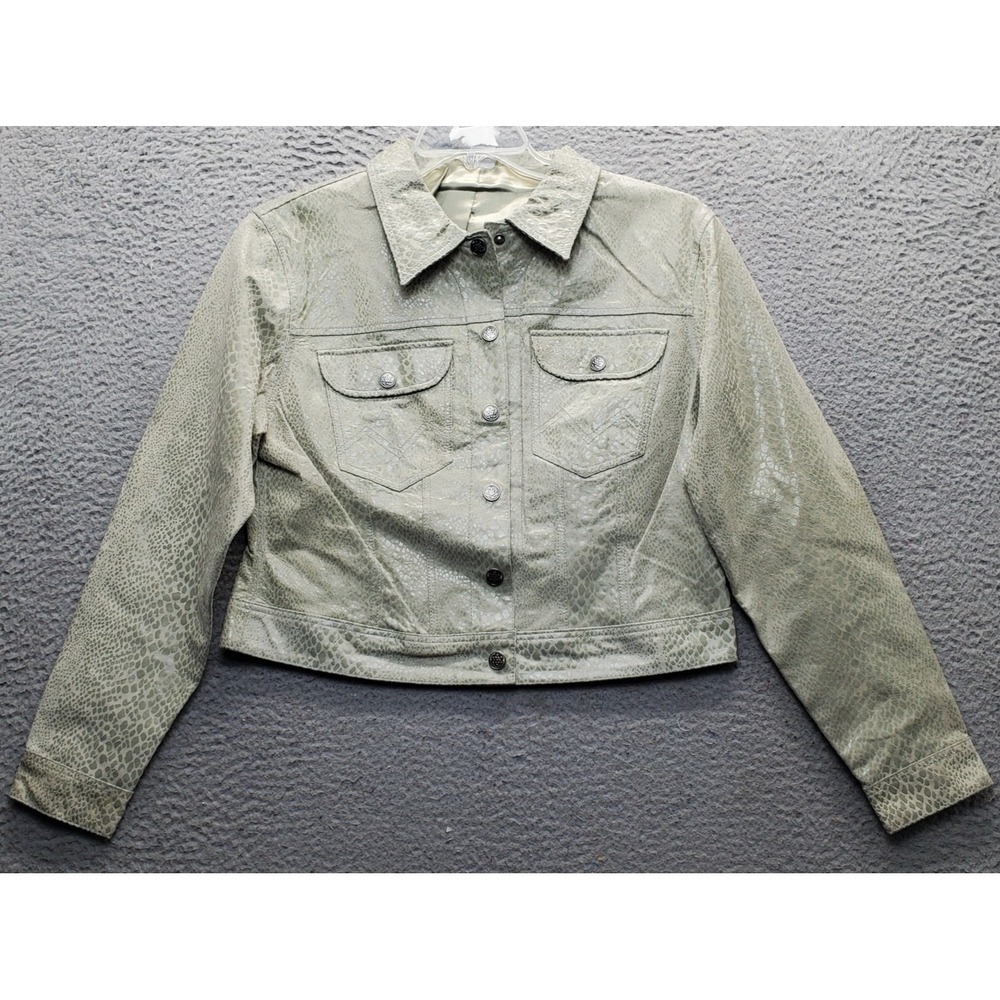 Paolo Santini Leather Jacket Womens 12 Multi Snake Print Y2K Embossed Snap Front